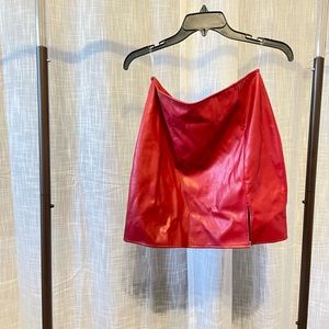Red Leather Mini Skirt with Zipper in the back